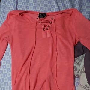 Rue21 Coral Lace-Up Blouse
